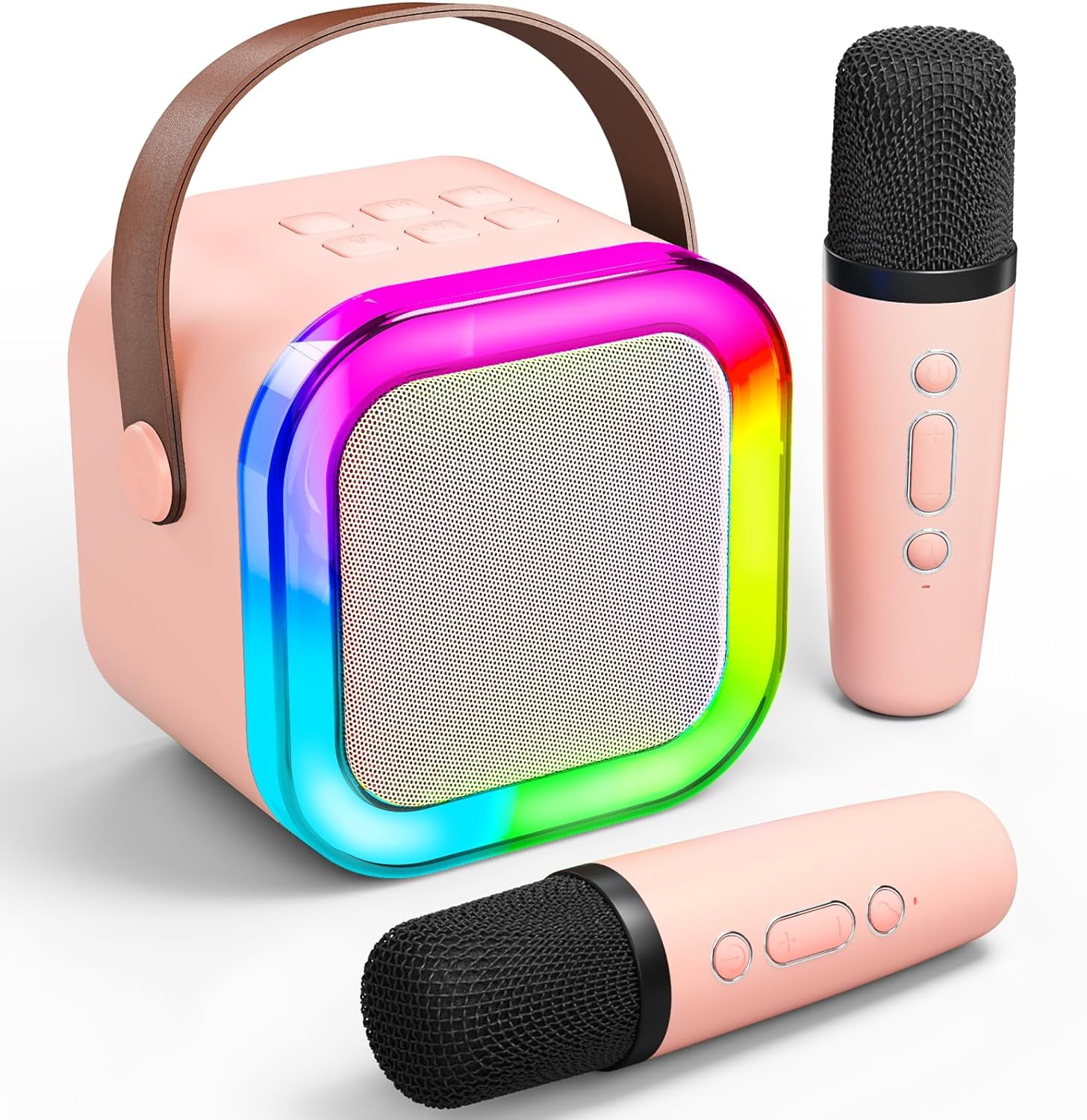 Mini Karaoke Machine for Kids Adults, Portable Bluetooth Karaoke Speaker with 2 Wireless Microphones for Kids Teens Adults, Ideal Gifts for Girls Boys Birthday Holiday Home Party (Pink)
