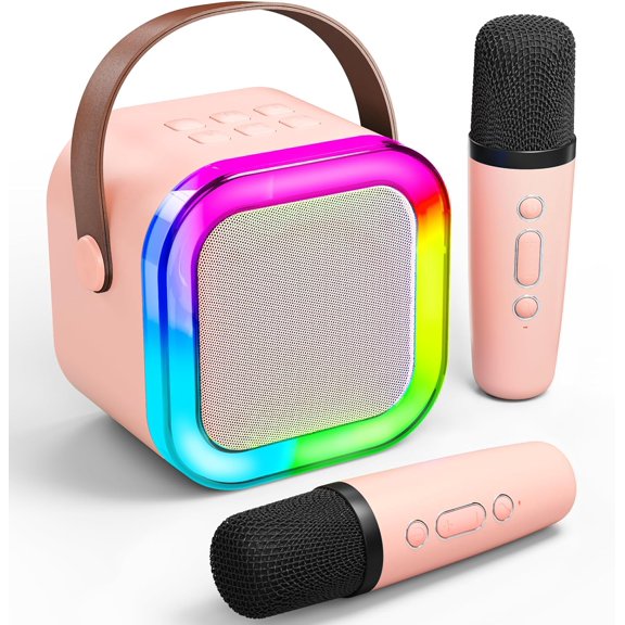 Mini Karaoke Machine for Kids Adults, Portable Bluetooth Karaoke Speaker with 2 Wireless Microphones for Kids Teens Adults, Ideal Gifts for Girls Boys Birthday Holiday Home Party