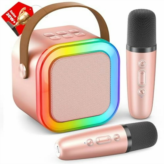 Mini Karaoke Machine for Kids Adults,Portable Bluetooth Speaker with 2 Wireless Karaoke Microphones,2025 TOP Birthday Gifts Toys for Girls 3,4,5,6,7,8+Years Old Toddler Karaoke Player
