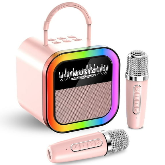 Mini Karaoke Machine for Kids Adults, Portable Bluetooth Speaker with 2 Wireless Microphones, Birthday Gifts for Ages 3-12 Year Old, Voice Changer, Portable Karaoke Machine for Family Party