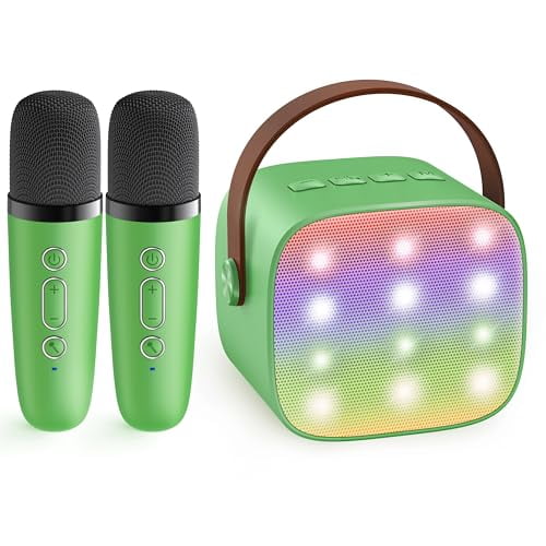 Mini Karaoke Machine for Kids Adults,Portable Bluetooth Speaker with 2 Wireless Microphones,Birthday Gifts Toys for Girls Boys Ages 3,4,5,6,7,8,9,10,11,12+ Years Old Toddler (Green)