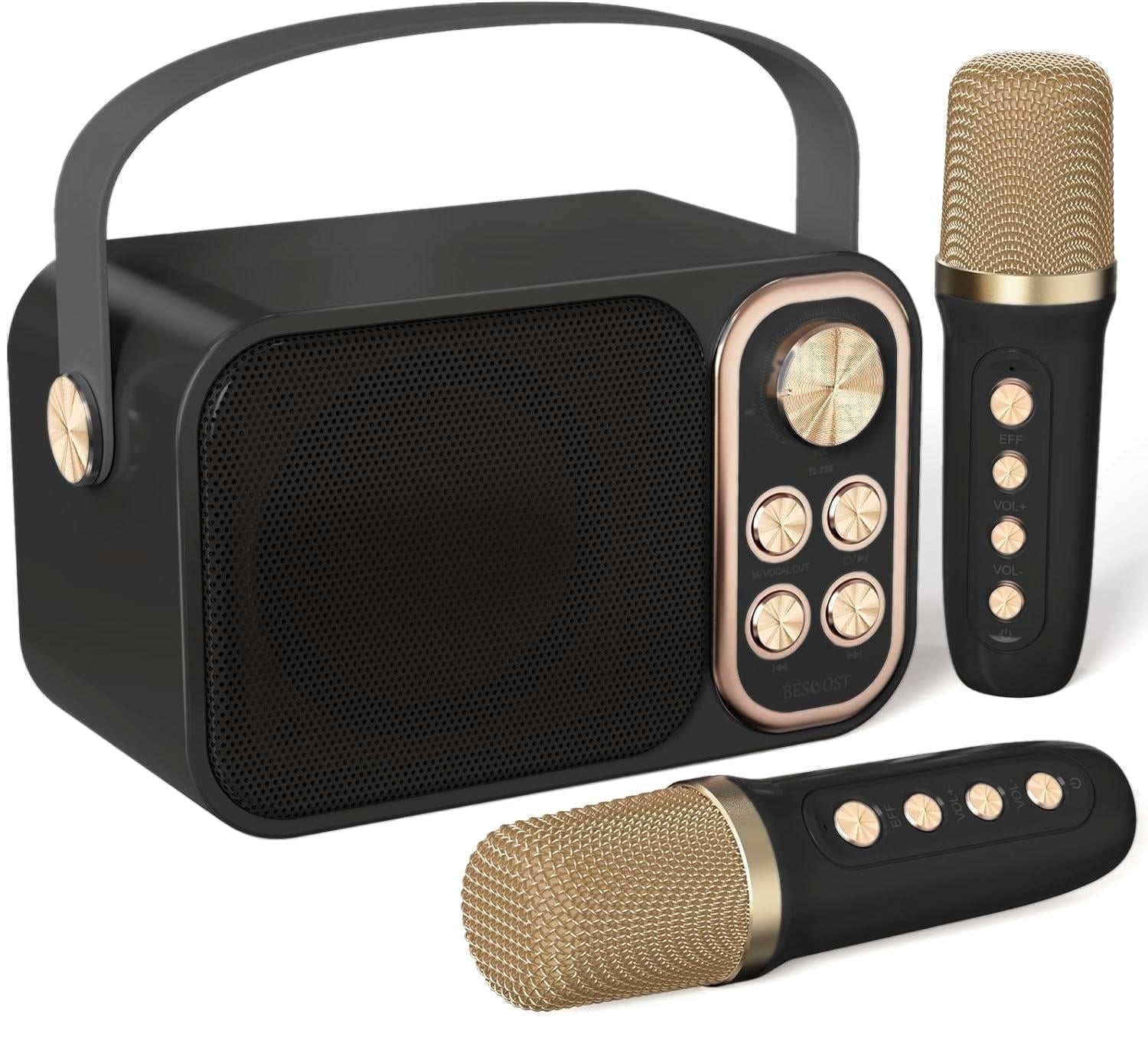Mini Karaoke Machine for Kids Adults, Portable Bluetooth Speaker with 2 Wireless Microphones, Kids Karaoke Machine for Girls Boys, Toys Birthday Gifts for 4-12+ Years(Black)