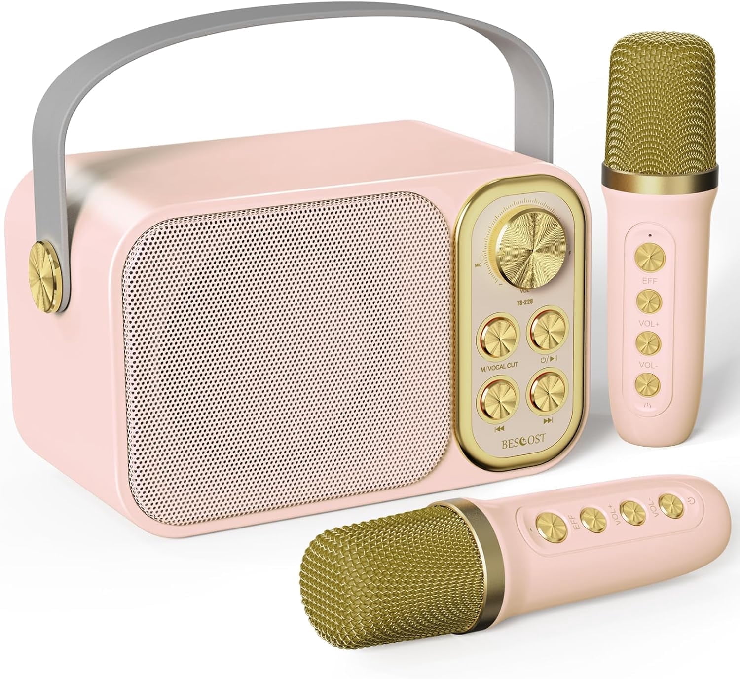 Mini Karaoke Machine for Kids Adults, Portable Bluetooth Speaker with 2 Wireless Microphones, Kids Karaoke Machine for Girls Boys, Toys Birthday Gifts for 4-12+ Years(Pink)