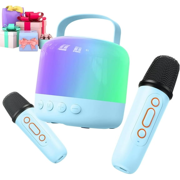 Mini Karaoke Machine for Kids Adults, Portable Bluetooth Speaker with 2 Wireless Microphones and LED Lights, Karaoke Toys Gifts for Girls Boys 4, 5, 6, 7, 8, 9,10,12+ Years Christmas Birthday Party