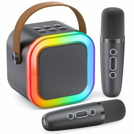 Mini Karaoke Machine for Kids Adults,Portable Karaoke Microphone Singing Speaker Bluetooth Karaoke Player with 2 Wireless Mic,Birthday Gifts for Girls Boys 4-12 Year Old,Family Home Party(Grey)