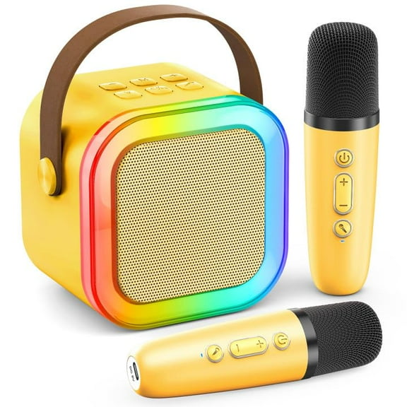 Mini Karaoke Machine for Kids Adults,Portable Karaoke Microphone Singing Speaker Bluetooth Karaoke Player with 2 Wireless Mic,Birthday Gifts for Girls Boys 4-12 Year Old,Family Home Party(Yellow)