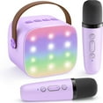 thumbnail image 1 of Mini Karaoke Machine for Kids Age 4-12, Bluetooth Speaker with 2 Wireless Microphone & LED Lights, Christmas Birthday Gifts for Girls Boys Kids Adults，Homecoming Gift, 1 of 9