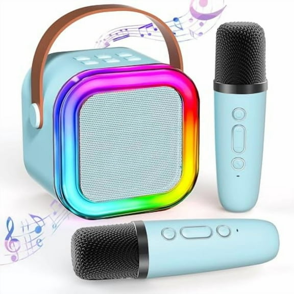Mini Karaoke Machine for Kids Ages 2-12,Portable Bluetooth Karaoke Speaker with LED Party Lights & 2 Wireless Microphones,Perfect Birthday & Holiday Toys Gifts for Girls Boys (Blue)
