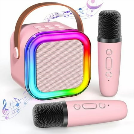 Mini Karaoke Machine for Kids Ages 2-12,Portable Bluetooth Karaoke Speaker with LED Party Lights & 2 Wireless Microphones,Perfect Birthday & Holiday Toys Gifts for Girls Boys (Pink)