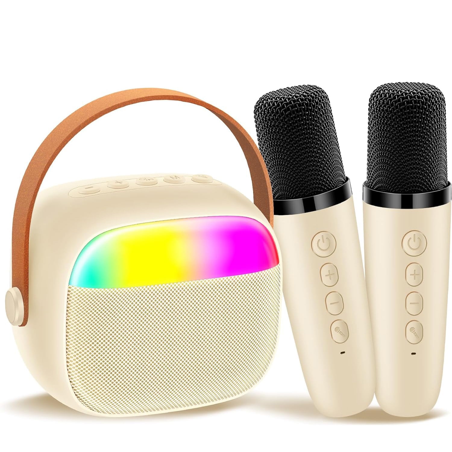 Kids Karaoke Machine With 2 Wireless Mics - Portable Bluetooth Singing Machine With LED Lights