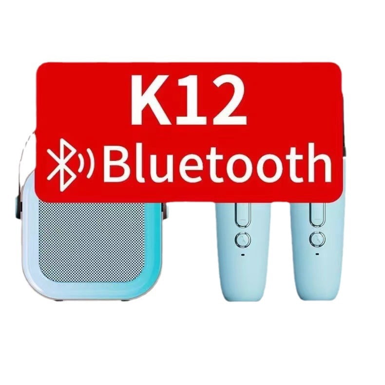Mini Karaoke Machine for Kids, Portable Bluetooth Karaoke Singing Speaker with 2 Wireless Mics, Colorful Lights, Birthday Gifts for Girls Boys Home Party, Beige
