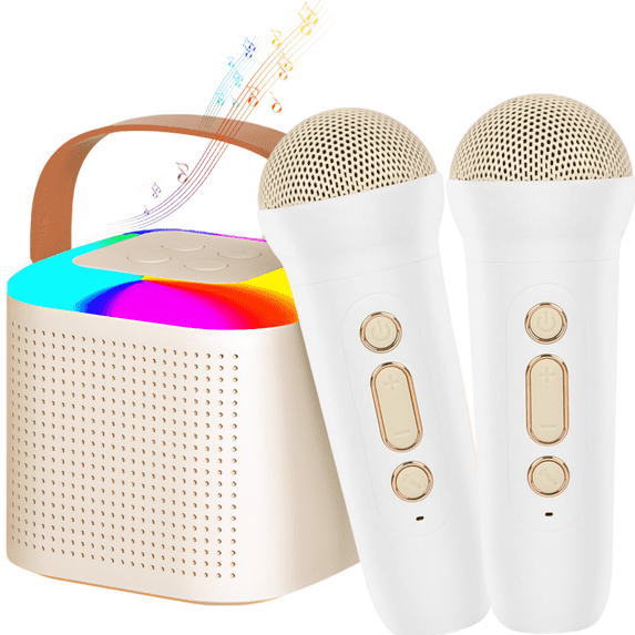 Mini Karaoke Machine for Kids, Portable Bluetooth Karaoke Singing Speaker with Wireless Microphone and Dynamic Lights, Karaoke Toys Gifts for Girls Boys Family Home Party, White