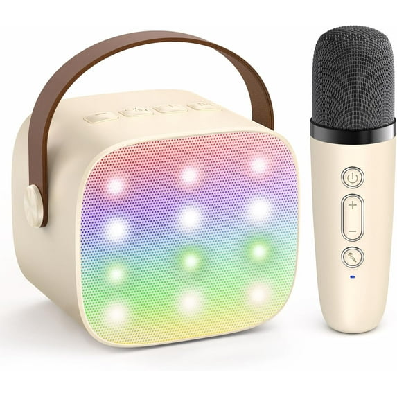 Mini Karaoke Machine for Kids, Portable Bluetooth Speaker with Wireless Microphone for Kids, Toys Birthday Gifts for Boys 4, 5, 6, 7, 8, 9, 10+ Year Old (White)