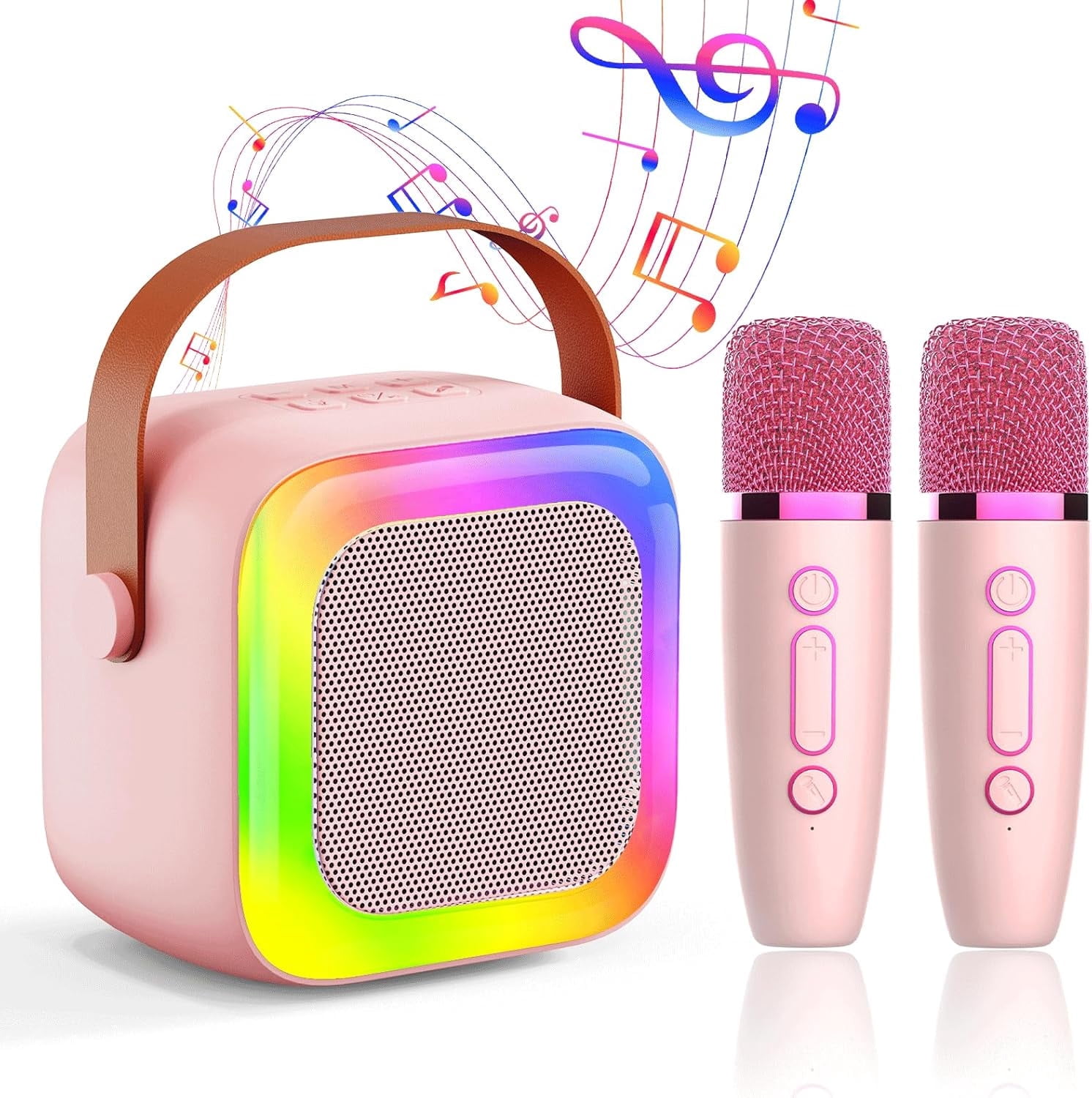 Mini Karaoke Machine for Kids Teen Adults, Portable Bluetooth Mini Karaoke Microphone Singing Speaker with 2 Wireless Mic and Light, Toys for All Smartphones,Birthday, Family,Home Party