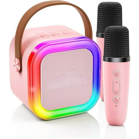 Mini Karaoke Machine for Kids – Viral Gift Pick with 2 Wireless Mics, Fun Voice Effects & Kid-Friendly Design, Loved by Girls Ages 3-12 | Birthday Gift Toy for Singing, Party & Play (Pink)