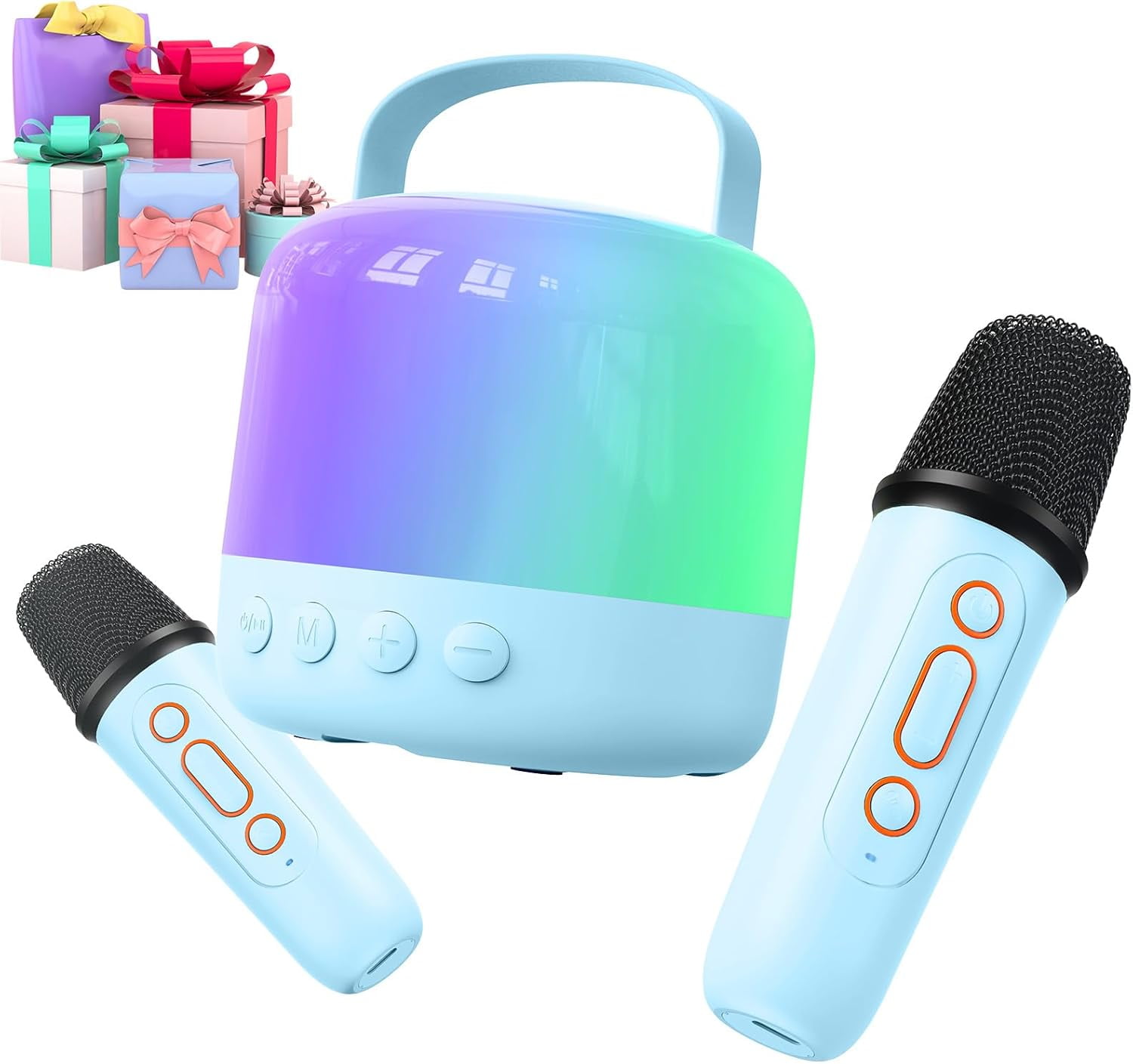 Mini Karaoke Machine, Karaoke Machine for Kids Toys, Portable Bluetooth Speaker Mini Karaoke Machine with 2 Wireless Microphones, Karaoke Gifts for Adults Kids Birthday Home Party (Blue)