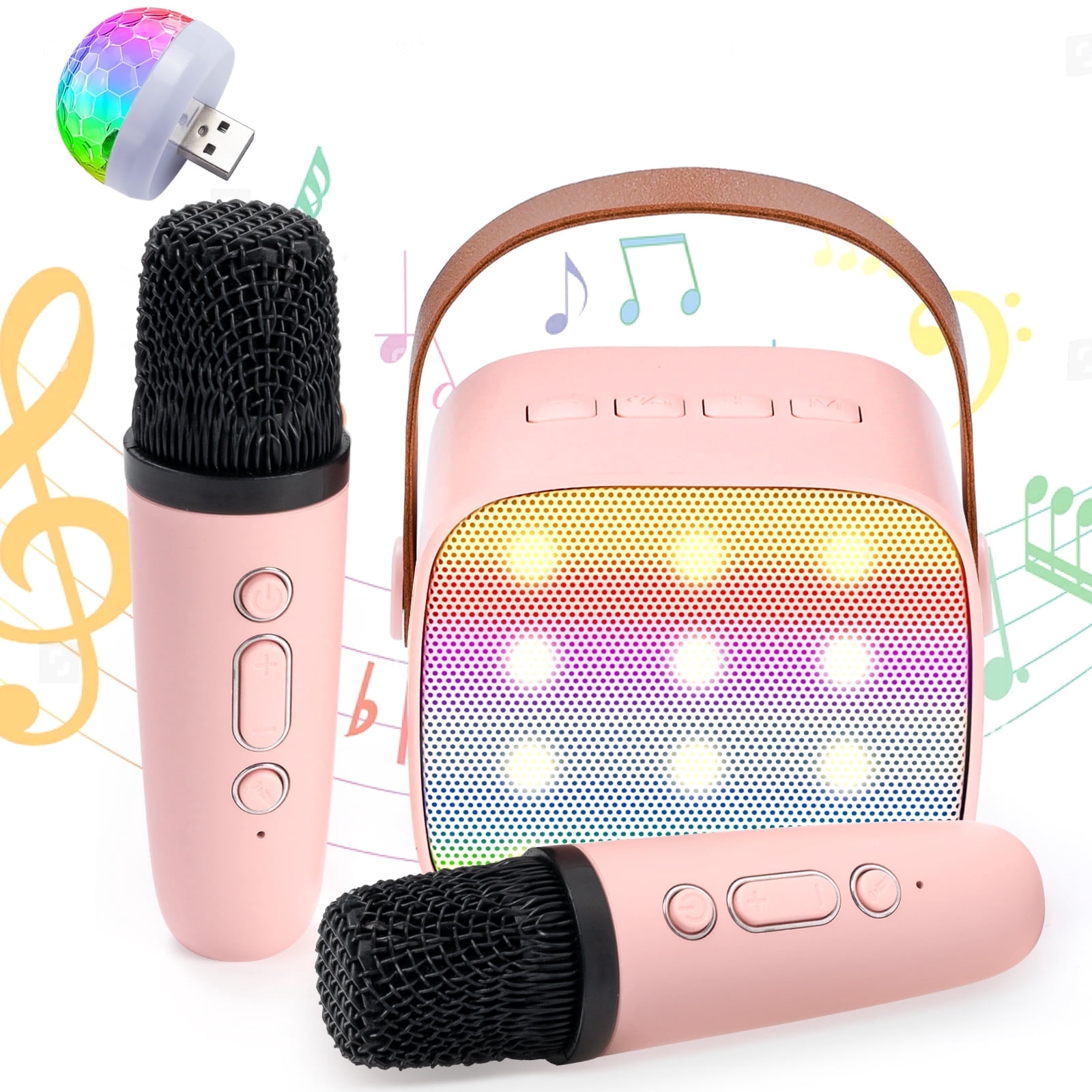Mini Karaoke Machine, Portable Bluetooth Karaoke Singing Speaker with 2 Wireless Microphones for Kids Adults, Birthday Gift for Girls Boys Family Party