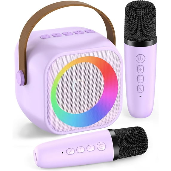 Mini Karaoke Machine, Portable Bluetooth Karaoke Speaker with 2 Wireless Microphones and Party Lights for Kids and Adults, Birthday Gifts for Girls Boys Family Home Party