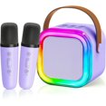 thumbnail image 1 of RUNJIG Mini Portable Karaoke Machine with Bluetooth Speaker 2 Wireless Microphones Lights Purple, 1 of 6