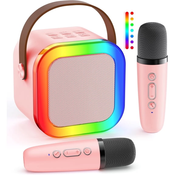 Mini Karaoke Machine: Portable Karaoke Speaker with 2 Microphones for Family Party -Singing Speaker System - Stage-subwoofers (P-Ink)