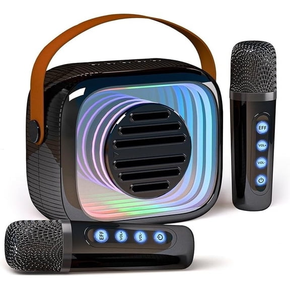 Mini Karaoke Machine Portable Speaker with 2 Wireless Mics 5 Voice Effects RGB Lights Rechargeable USB Charging for Home Outdoor Parties High Quality Sound Compact Fun Gift