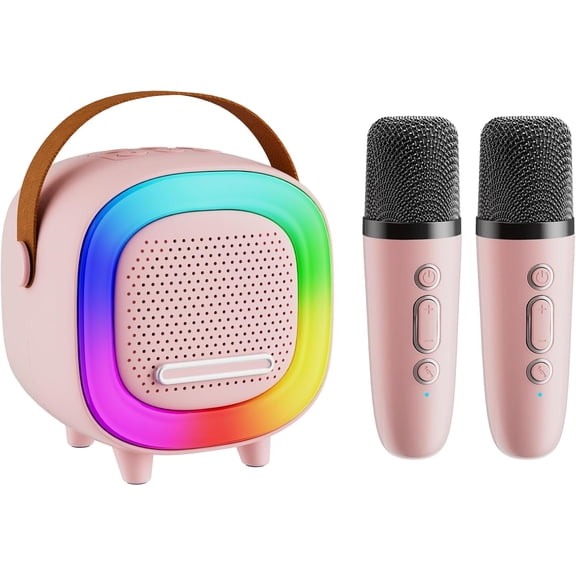 Mini Karaoke Machine Speaker for Kids Adults, Portable Bluetooth with 1 or 2 Wireless Microphones, Children's Day Birthday Gift Ideas for Toys for Teens Boys and Girls Aged 4, 5, 6, 7, 8, 9, 10, 12+