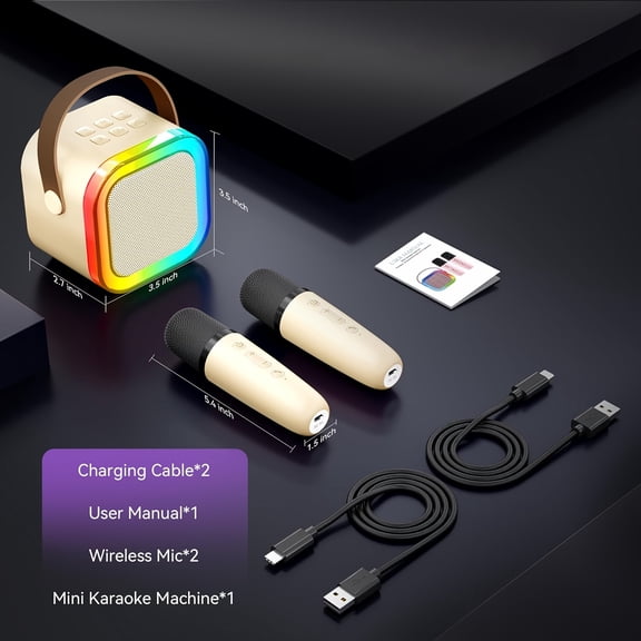 Mini Karaoke Machine, Suitable for Birthday Gifts, Birthday Parties, And Family Entertainment, Portable Speaker with 2 Wireless Microphones, Suitable for Karaoke Premium Gift Songs Of All Ages