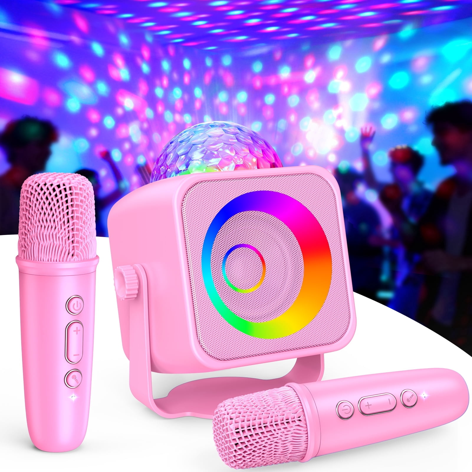 Karaoke Machine for Kids Adults, Portable Bluetooth Karaoke Speaker with 2 Wireless Microphones and Disco Party Lights, Mini Singing Toy Gift for Girls Boys Ages 4-12