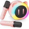 thumbnail image 1 of Mini Karaoke Machine for Kids Adults，Portable Karaoke Speaker with 2 Wireless Microphones，Toys Birthday for Girls 4,5,6,7,8,9,10,11,12+ Years (Pink), 1 of 13