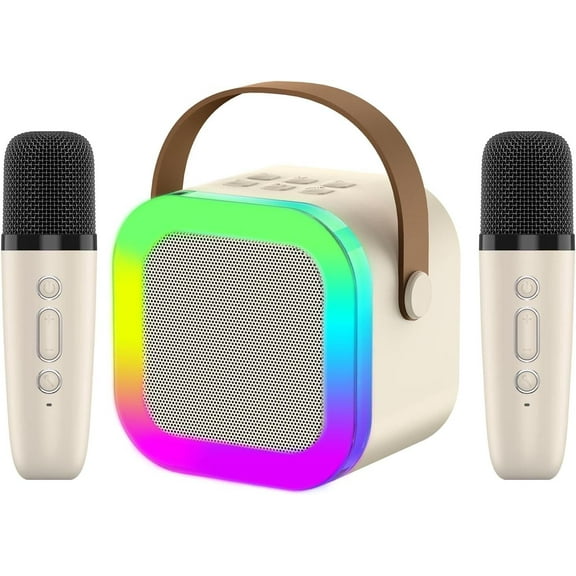 Mini Karaoke Machine for Kids, Colorful LED Portable Bluetooth Speaker with 2 Wireless Mics,4-12 Years Old Kids Christmas Birthday Gift