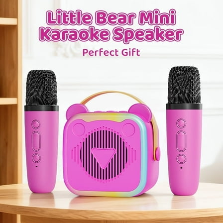 Mini Karaoke Machine for Kids, Flowing Colorful LED Portable Speaker with 2 Wireless Mics,3-12 Years Old Kids Gift
