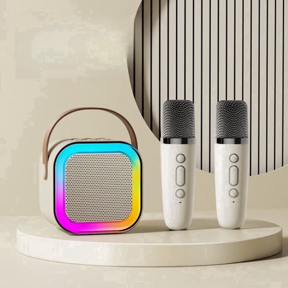 Mini Karaoke Machine for Kids, Portable Bluetooth Speaker with 2 Microphones and 5 Voice Effect