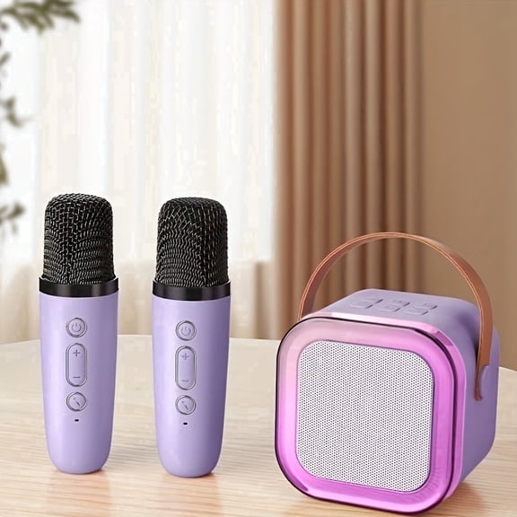 Mini Karaoke Machine for Kids, Portable Bluetooth Speaker with 2 Microphones and 5 Voice Effect