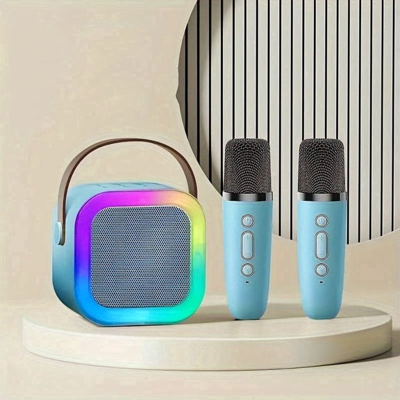 Mini Karaoke Machine for Kids, Portable Bluetooth Speaker with 2 Microphones and 5 Voice Effect
