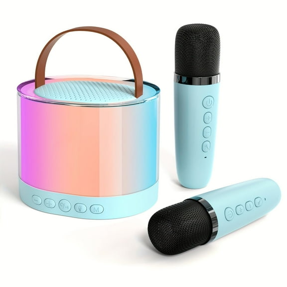 Mini Karaoke Machine for Kids Portable Speaker with 2 Wireless Microphones and LED Lights Karaoke Microphone Toys for Christmas Halloween Gift