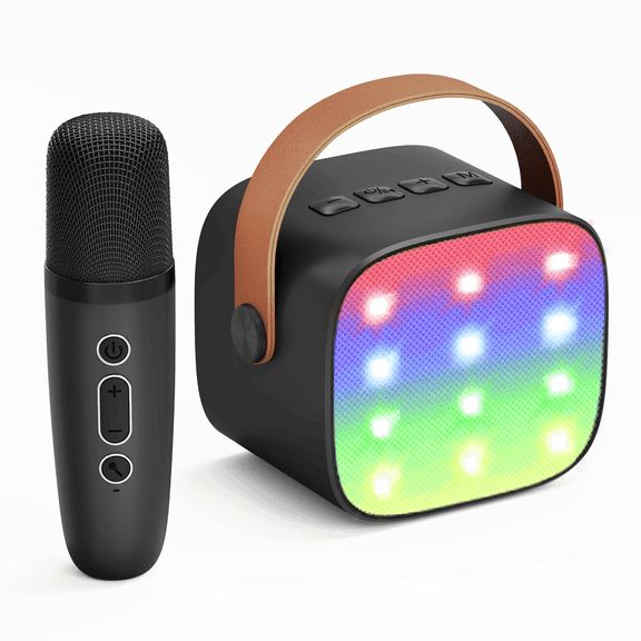 Mini Karaoke Machine for Kids, Portable Speaker with Wireless Microphone for Singing, Gift for 4-12+ Years Old Girls, Black