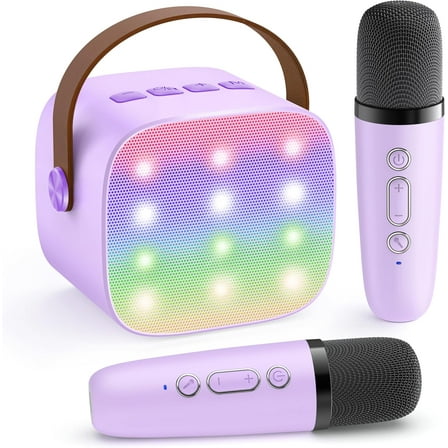 Mini Karaoke Machine with 2 Wireless Microphones,  Christmas Birthday Toy Gift （Purple)