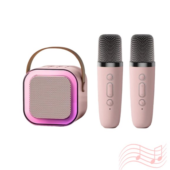 Mini Karaoke Machine with 2 Wireless Microphones Voice Changer Stereo Sound Portable Bluetooth-compatible Portable Speaker with Light
