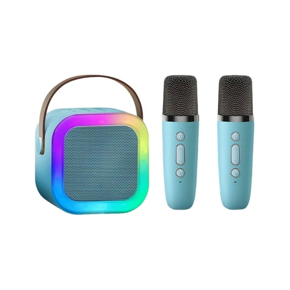 Mini Karaoke Machine with 2 Wireless Microphones Voice Changer Stereo Sound Portable Bluetooth-compatible Portable Speaker with Light