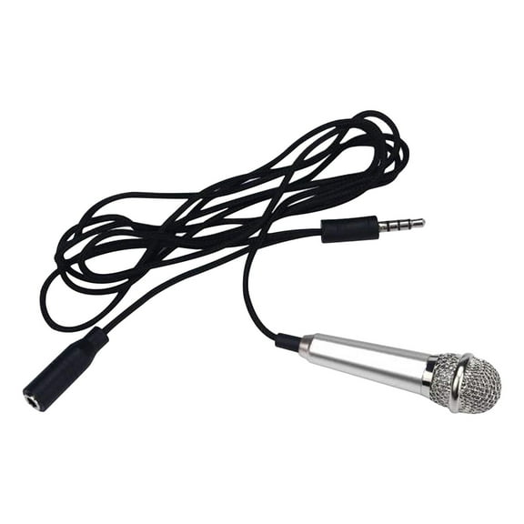 Mini Karaoke Microphone, Gaqring Condenser Mic for Phone Computer Recording, Unidirectional Noise-Canceling 3.5mm Plug Mini Microphone with Stand Portable Design, Silver