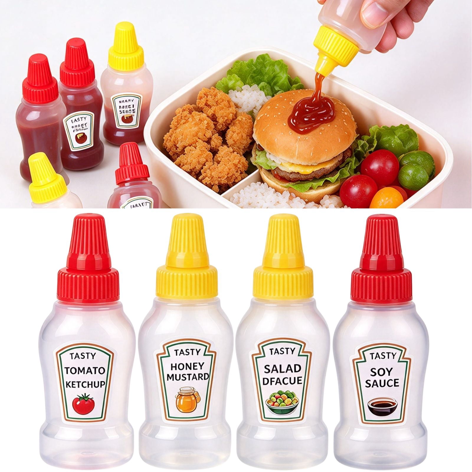 Mini Ketchup Bottles 4 Pack, 25ml Reusable Condiment Squeeze Bottles ...