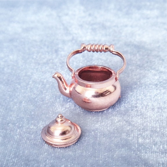 Miniature Metal Alloy Kettle Teapot Toy for Kids, Small Kitchen Playset Accessory, Pretend Cooking Set