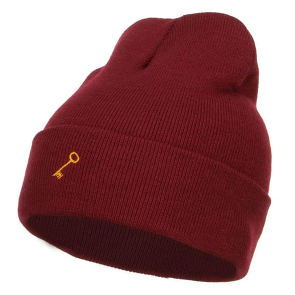 Mini Key Embroidered Long Beanie - Maroon OSFM