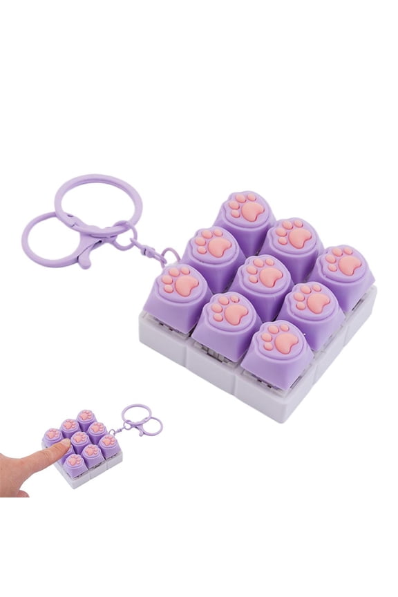 Mini Keyboard Fidget Toy with Paw Print Design, Plastic Stress Relief Gadget for Keychain