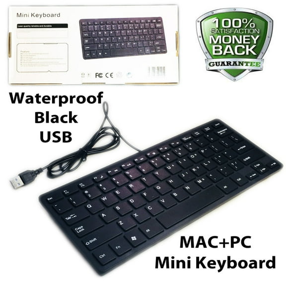 Mini Keyboard Mac + PC Black Quiet Small Size 78 Keys Multimedia USB Waterproof For Laptop