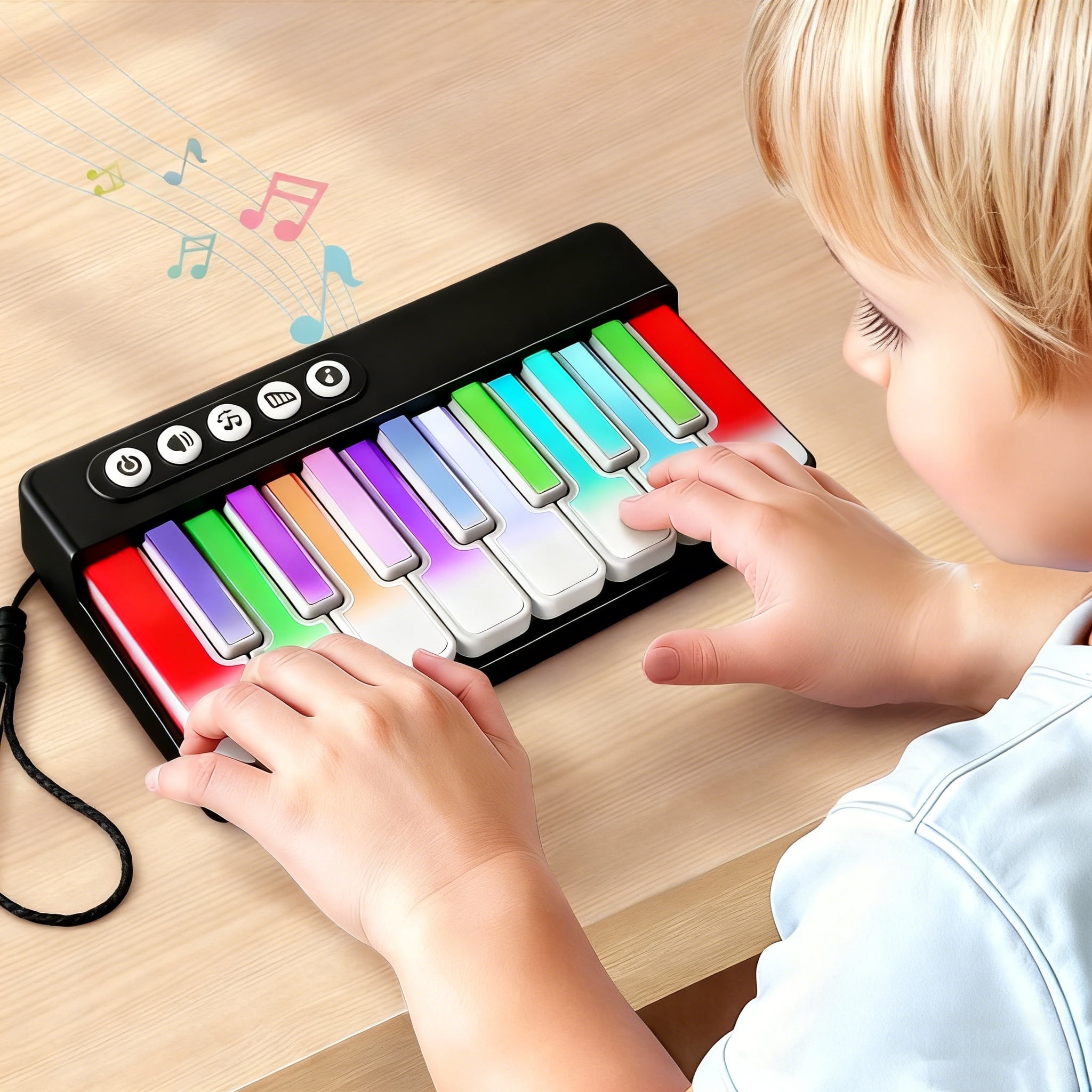 JFengqi Mini Piano Keyboard, Portable Pocket Piano with Adjustable Volume & Lights and Melodies for Kids Gift, 15 Melodies,Learning Mode, Black