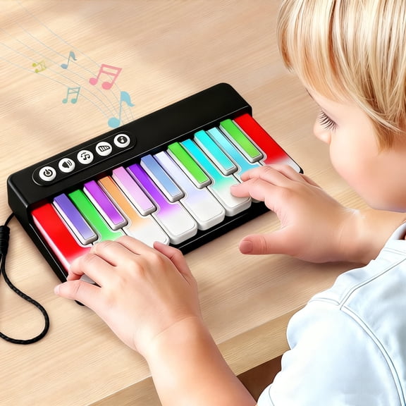 JFengqi Mini Piano Toy, Portable Piano Keyboard, Adjustable Volume, Rainbow Lights, Gift for Kids Toddler, Black