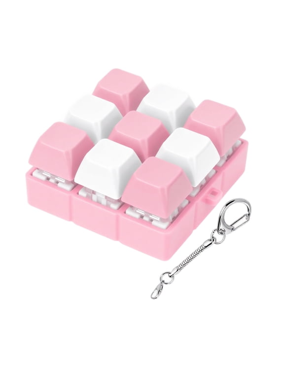 Mini Keyboard Squeeze Toys with Keychain Attachment, 9-Key Layout, Pink and White, for Relaxation, Sensory Toys
