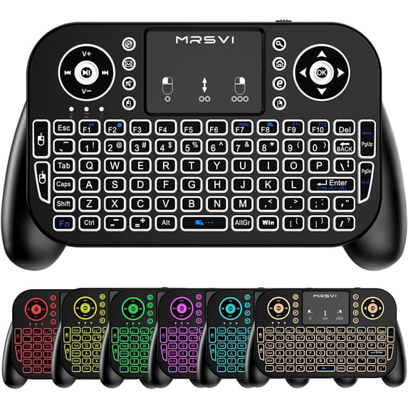 Mini Keyboard with Toucad-2.4GHz & Bluetooth Dual-Mode,7-Color Backlight, Multimedia Hotkeys, Rechargeable, for Android TV Box, Smart TV, Projector, PS3, PC, Tablet, Windows/iOS/Android