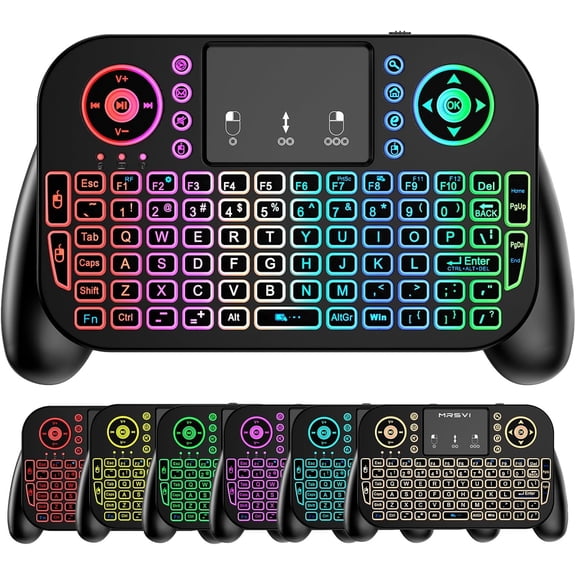 Mini Keyboard with Touchpad-2.4GHz & Bluetooth Dual-Mode,7-Color Backlight, Multimedia Hotkeys, Rechargeable, for Android TV Box, Smart TV, Projector, PS3, PC, Tablet, Windows/iOS/Android
